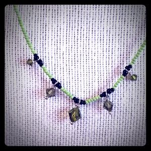 Olive and Lime Crystal Dangle Choker Necklace